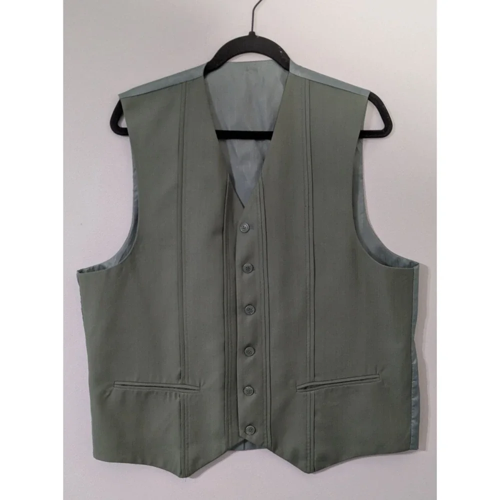 EJ Samuel 3pc Suit Sage Green Urban 4 Button Blazer Pleated Pants 44L - 38X32